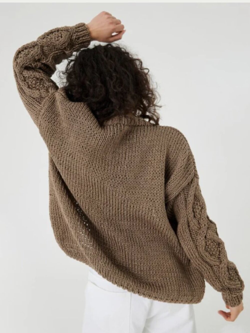 Taupe cotton cardigan oversized - Picture 3 of 6